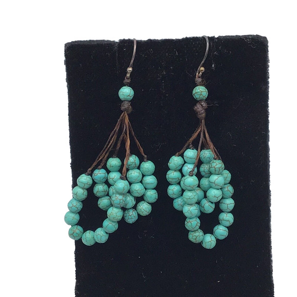 Fashion Turquoise Colored And Silvertone Native Style Earrings Boho Retro Dangle - Picture 7 of 16